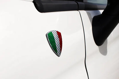 White Carbon Fibre Fender Shield Emblem w/ Italia Flag - Carbon Fibre